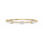 2 ¼ ctw Emerald and Round LGD Halo Station Bangle Bracelet  - 7.25 Inches