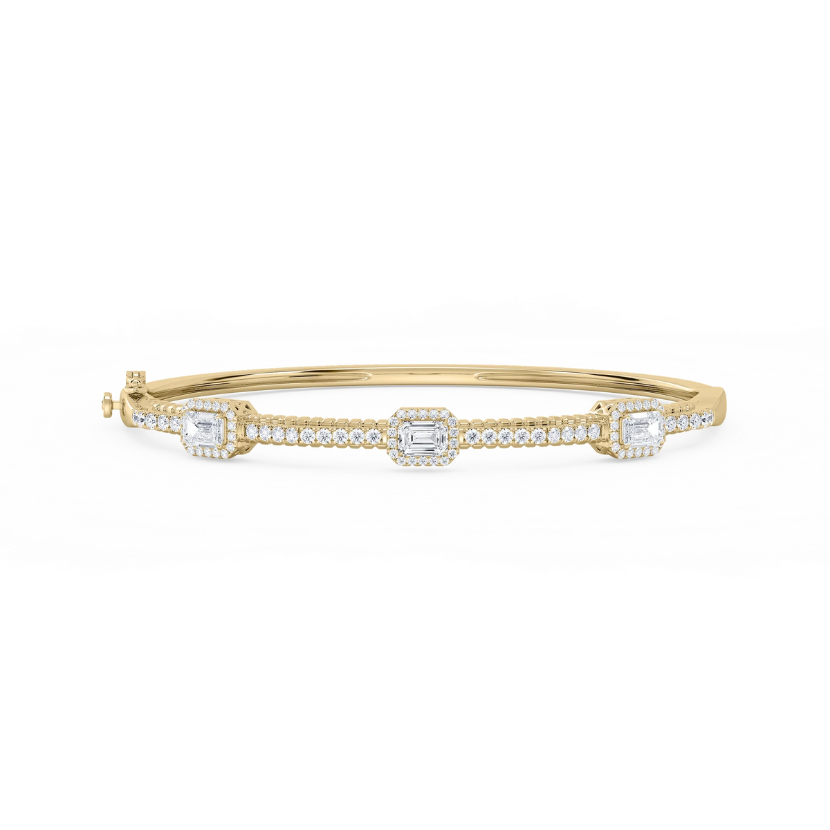 2 ¼ ctw Emerald and Round LGD Halo Station Bangle Bracelet  - 7.25 Inches