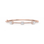 2 ¼ ctw Emerald and Round LGD Halo Station Bangle Bracelet  - 7.25 Inches