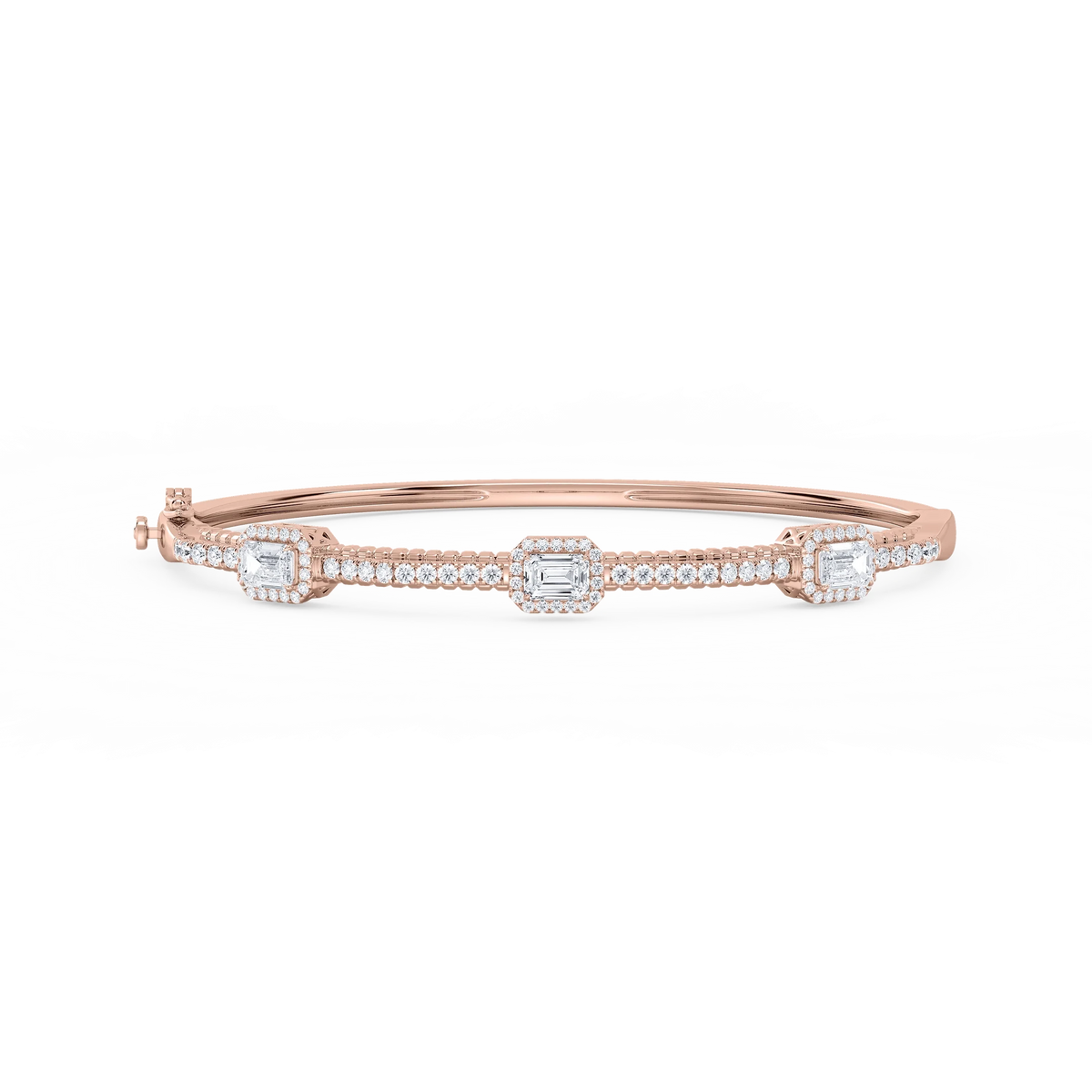 2 ¼ ctw Emerald and Round LGD Halo Station Bangle Bracelet  - 7.25 Inches