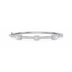 2 ¼ ctw Emerald and Round LGD Halo Station Bangle Bracelet  - 7.25 Inches