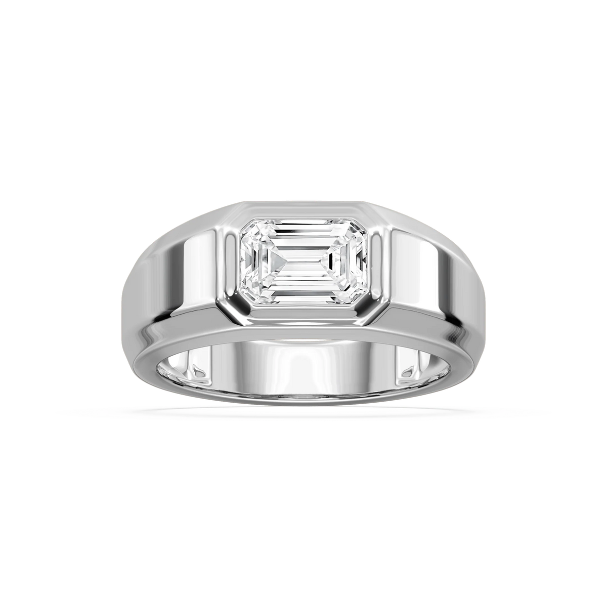 2 ctw Emerald LGD East-West Mens Band - 18K White Gold