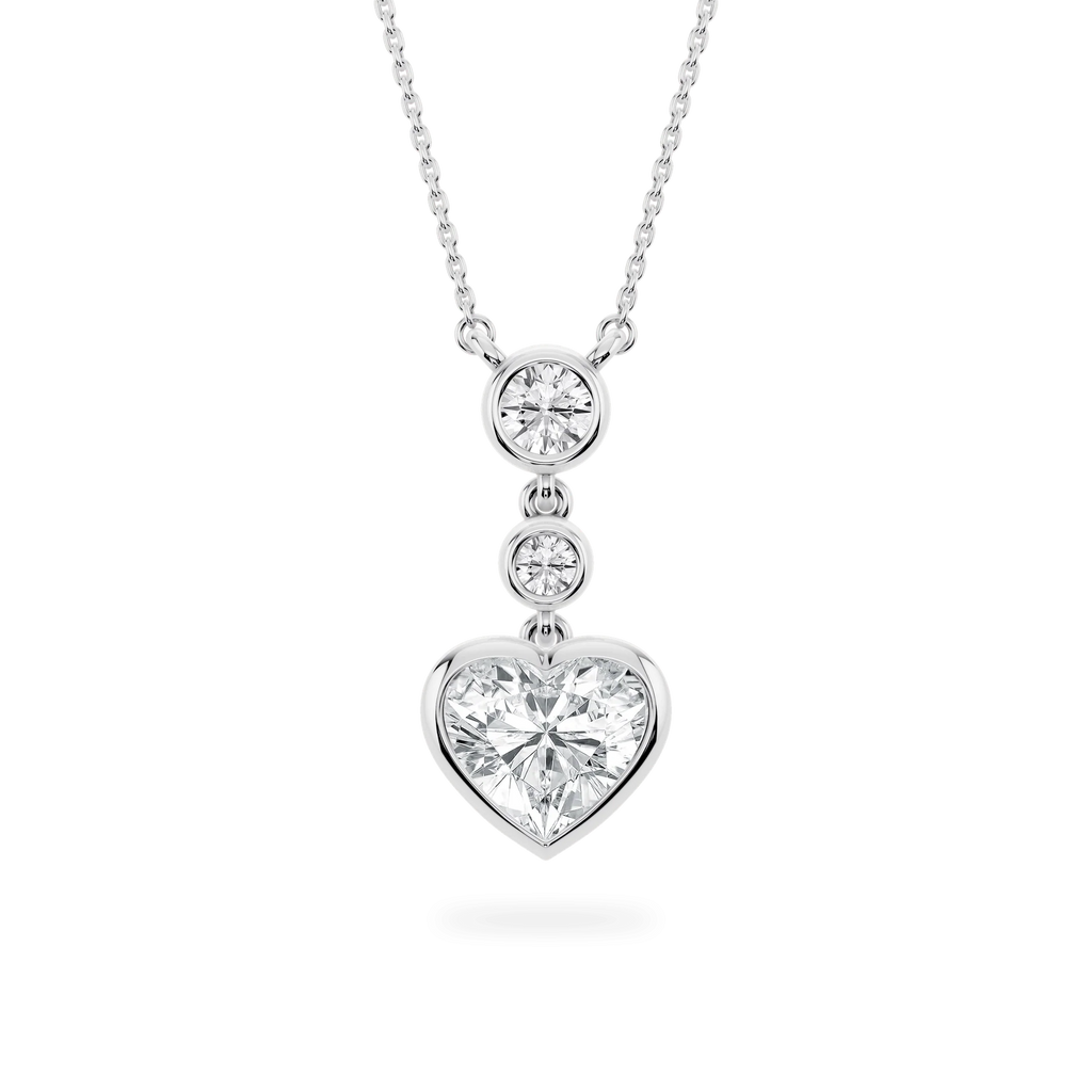 2 ¹⁄₄ ctw Heart and Round LGD Bezel Set Three Stone Pendant – 16 to 18 Inches