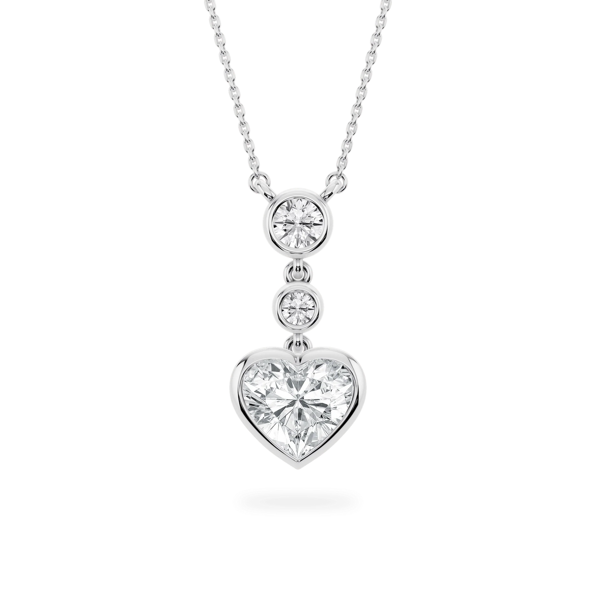 2 ¹⁄₄ ctw Heart and Round LGD Bezel Set Three Stone Pendant – 16 to 18 Inches