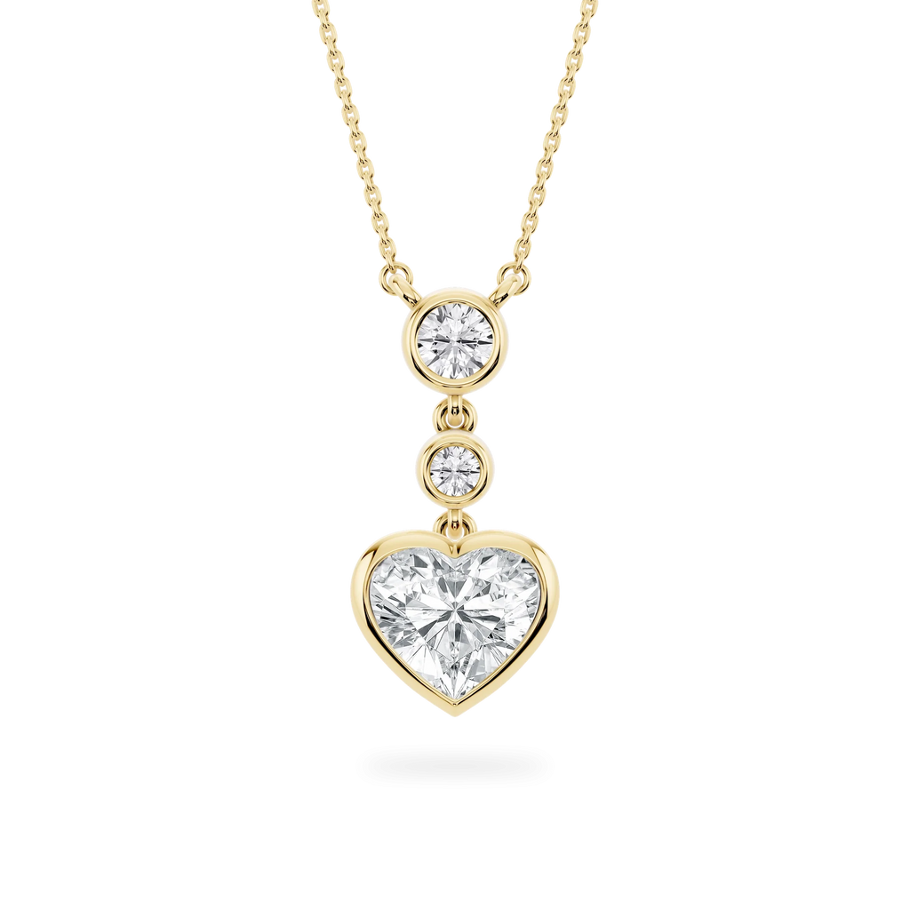 2 ¹⁄₄ ctw Heart and Round LGD Bezel Set Three Stone Pendant – 16 to 18 Inches