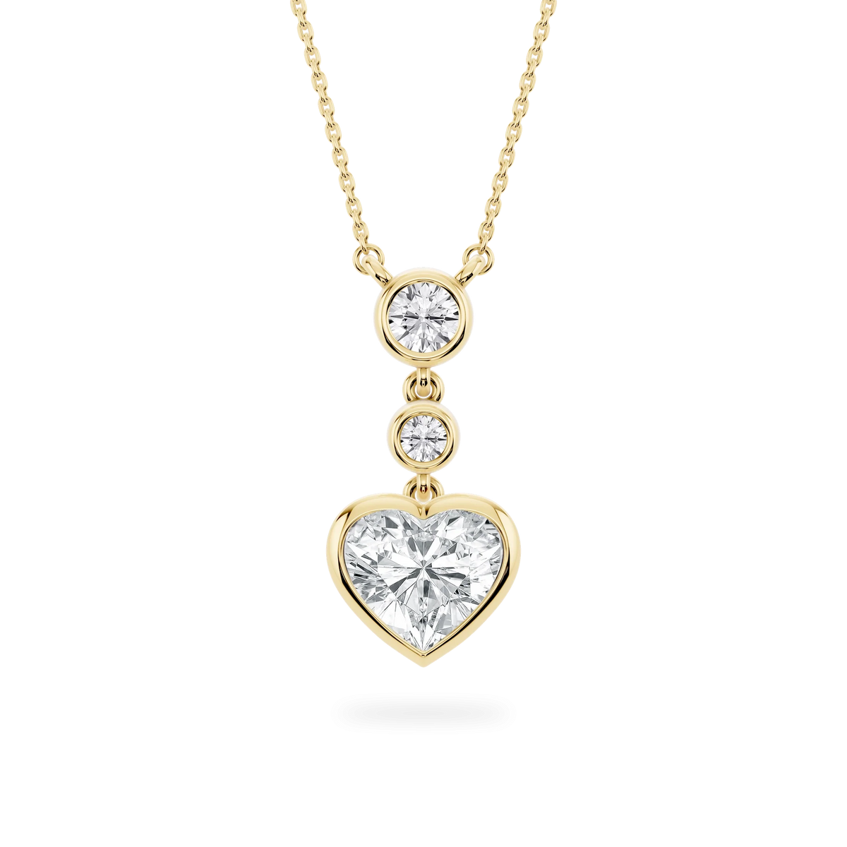 2 ¹⁄₄ ctw Heart and Round LGD Bezel Set Three Stone Pendant – 16 to 18 Inches