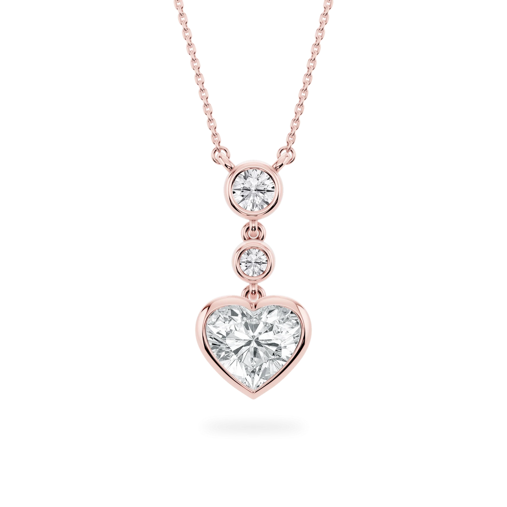 2 ¹⁄₄ ctw Heart and Round LGD Bezel Set Three Stone Pendant – 16 to 18 Inches