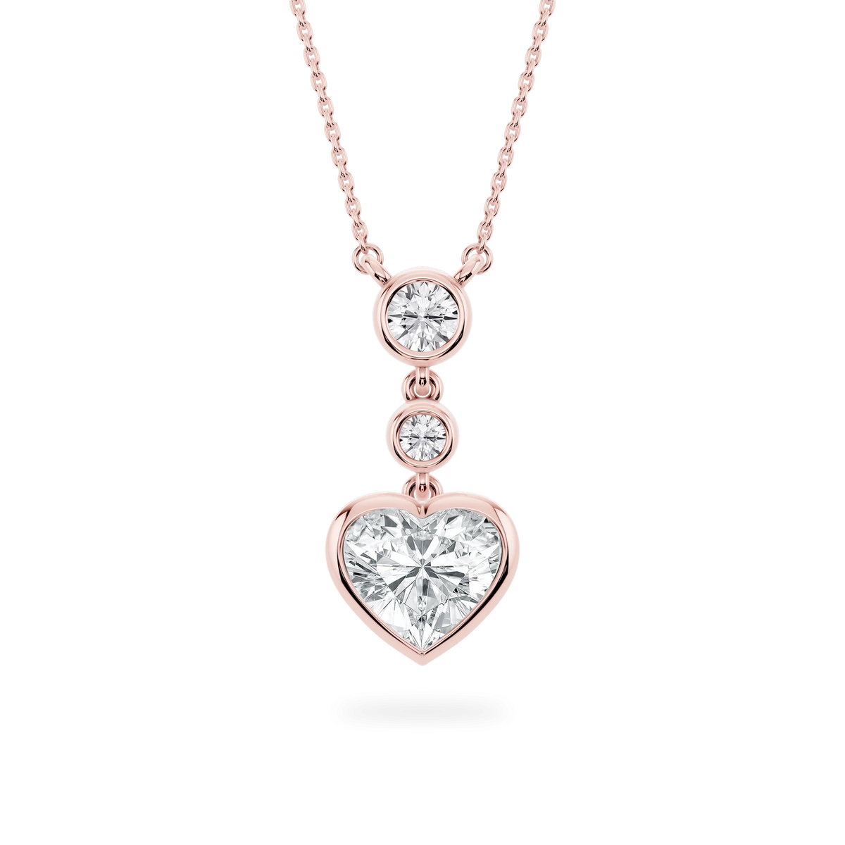 2 ¹⁄₄ ctw Heart and Round LGD Bezel Set Three Stone Pendant – 16 to 18 Inches