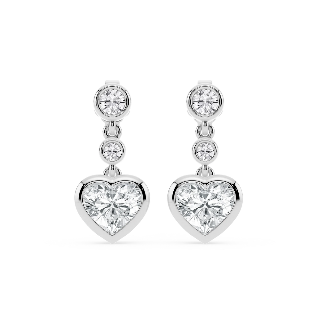 2 ¼ ctw Heart and Round LGD Three Stone Drop Earrings