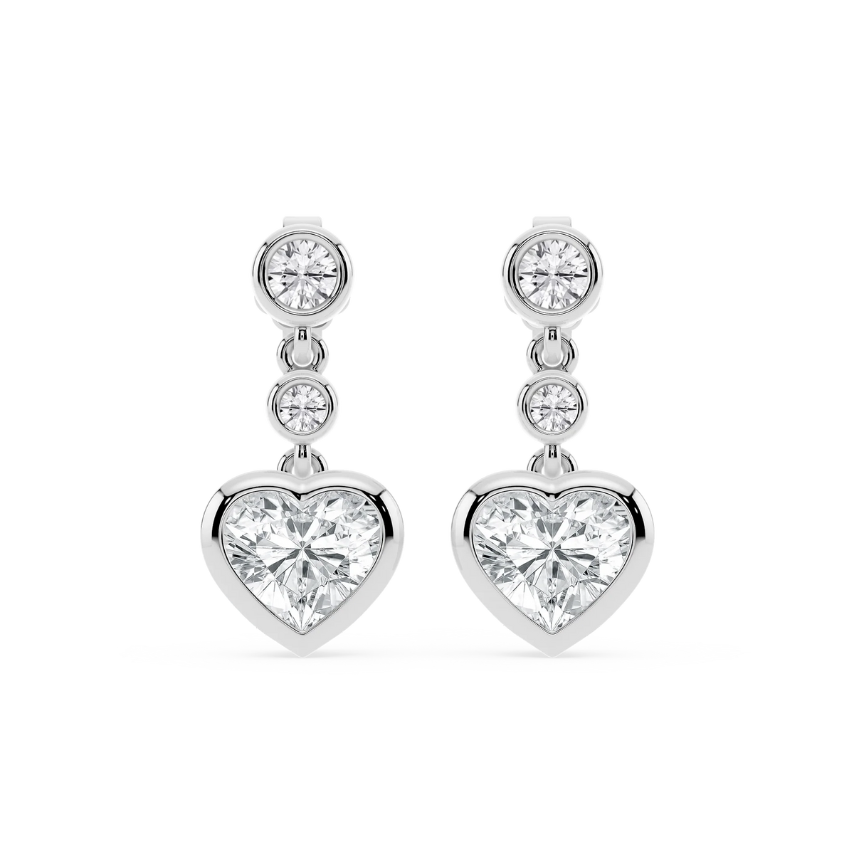 2 ¼ ctw Heart and Round LGD Three Stone Drop Earrings