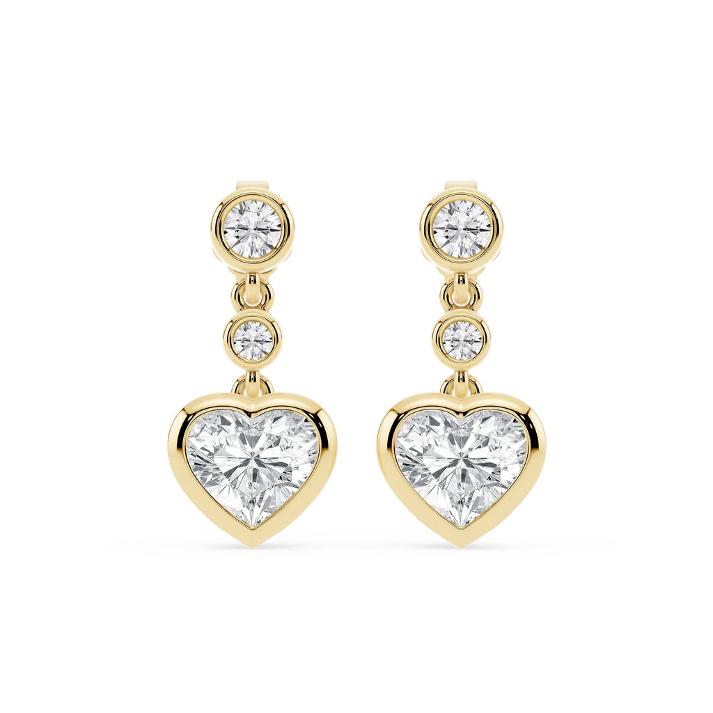 2 ¼ ctw Heart and Round LGD Three Stone Drop Earrings