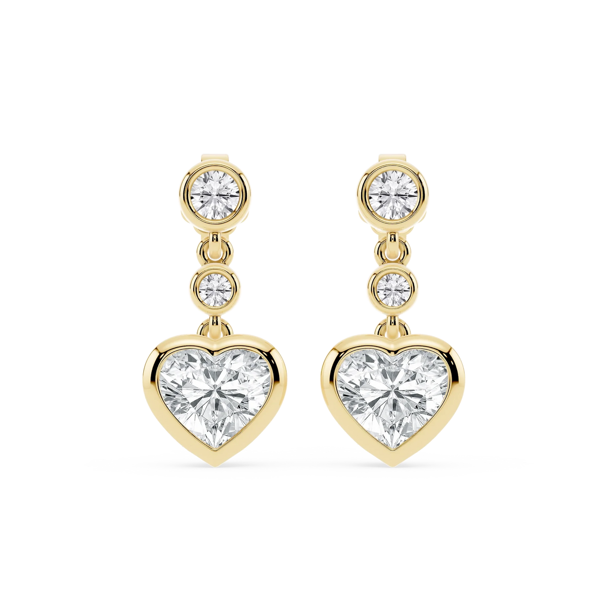 2 ¼ ctw Heart and Round LGD Three Stone Drop Earrings
