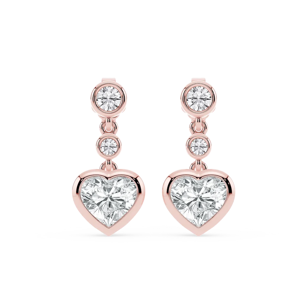 2 ¼ ctw Heart and Round LGD Three Stone Drop Earrings