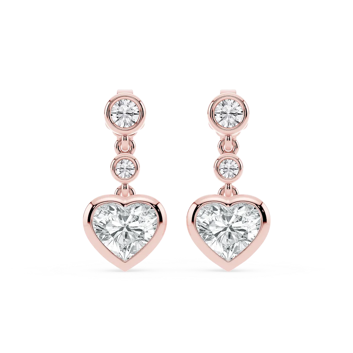 2 ¼ ctw Heart and Round LGD Three Stone Drop Earrings