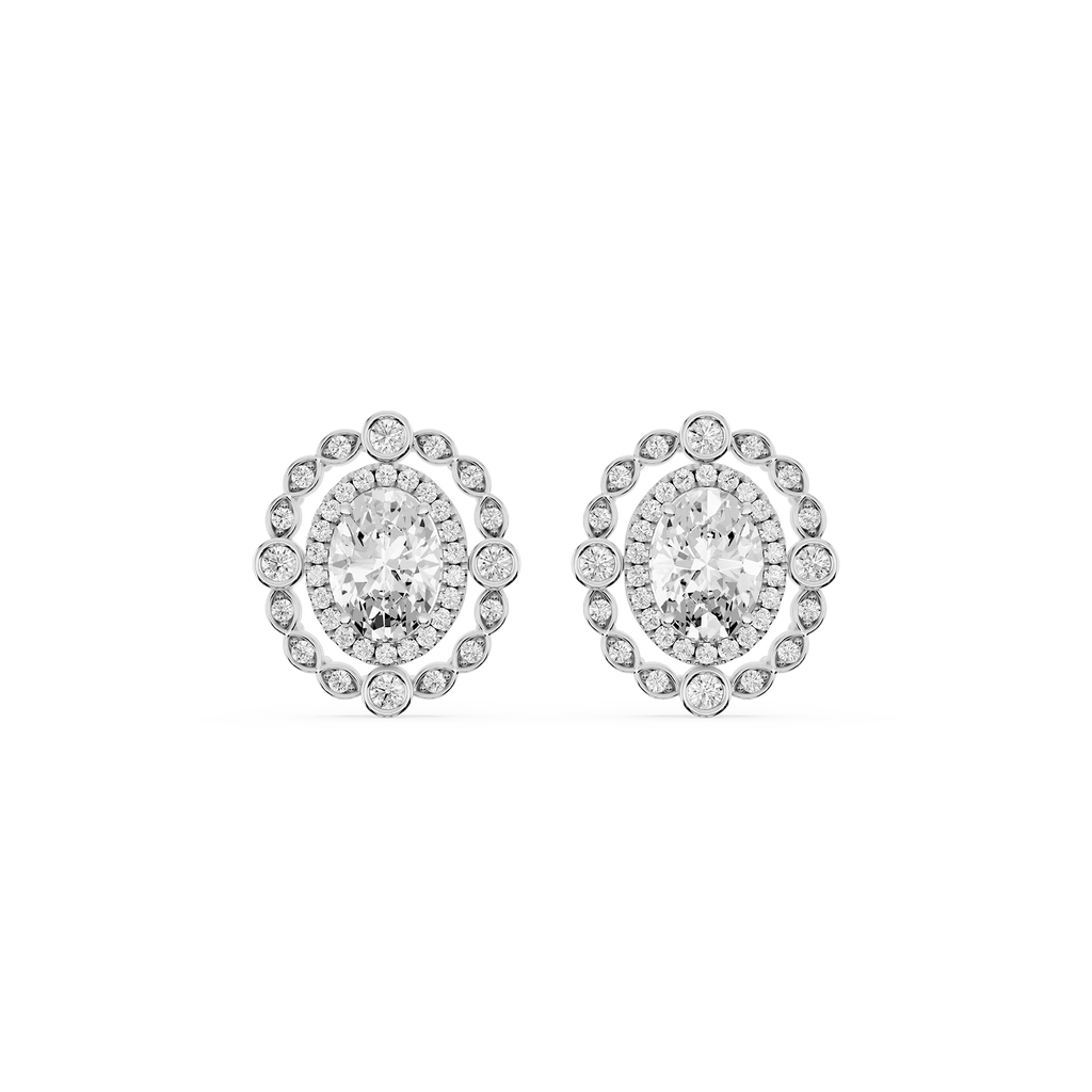 2 ctw Oval and Round LGD Double Halo Stud Earrings