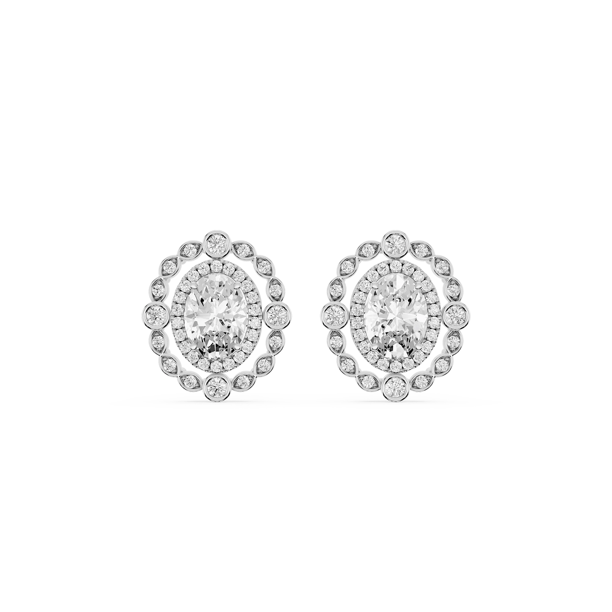 2 ctw Oval and Round LGD Double Halo Stud Earrings