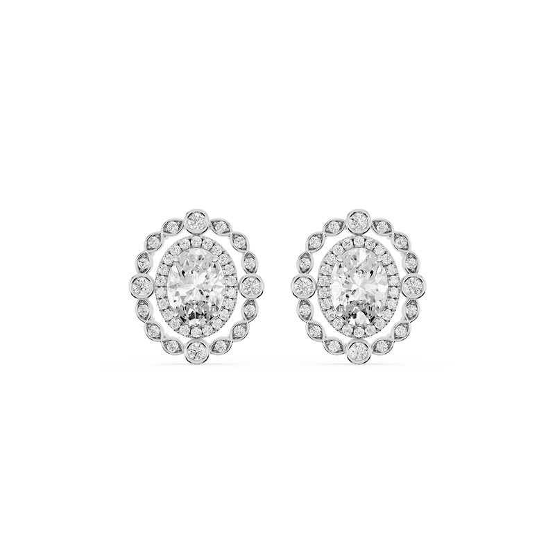 2 ctw Oval and Round LGD Double Halo Stud Earrings
