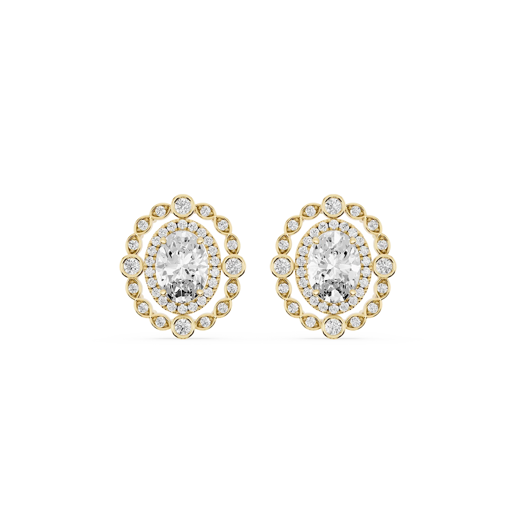 2 ctw Oval and Round LGD Double Halo Stud Earrings