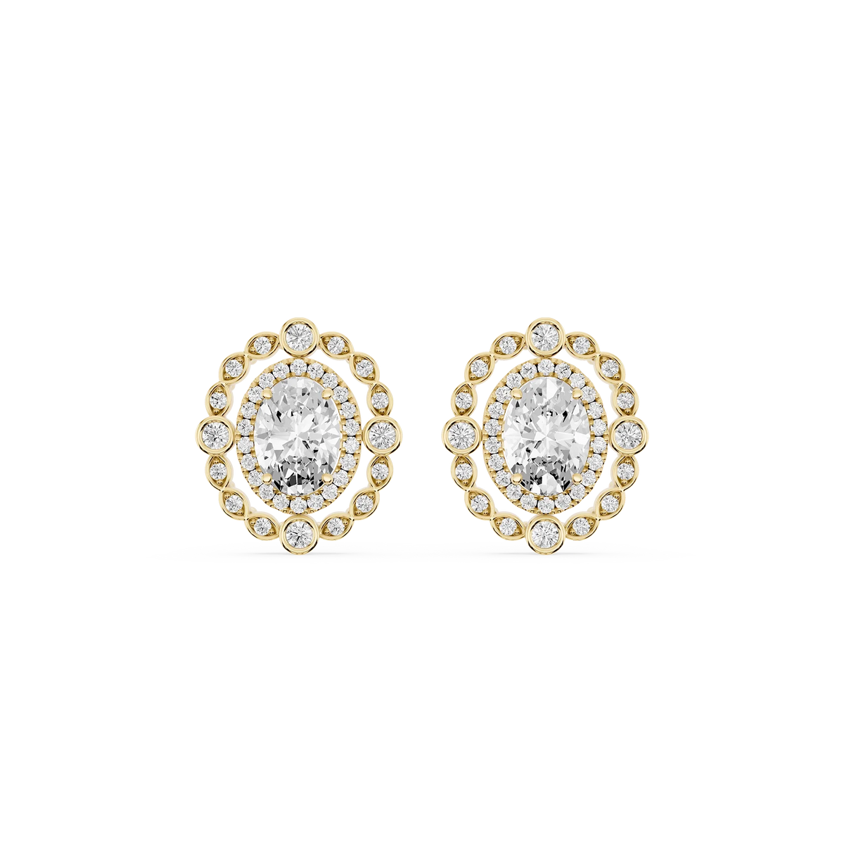 2 ctw Oval and Round LGD Double Halo Stud Earrings