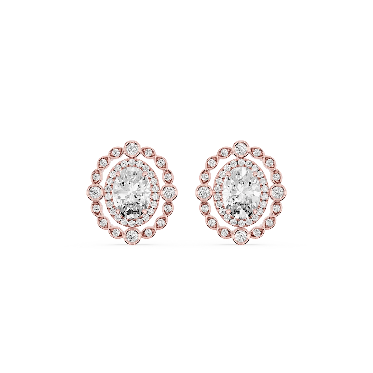 2 ctw Oval and Round LGD Double Halo Stud Earrings