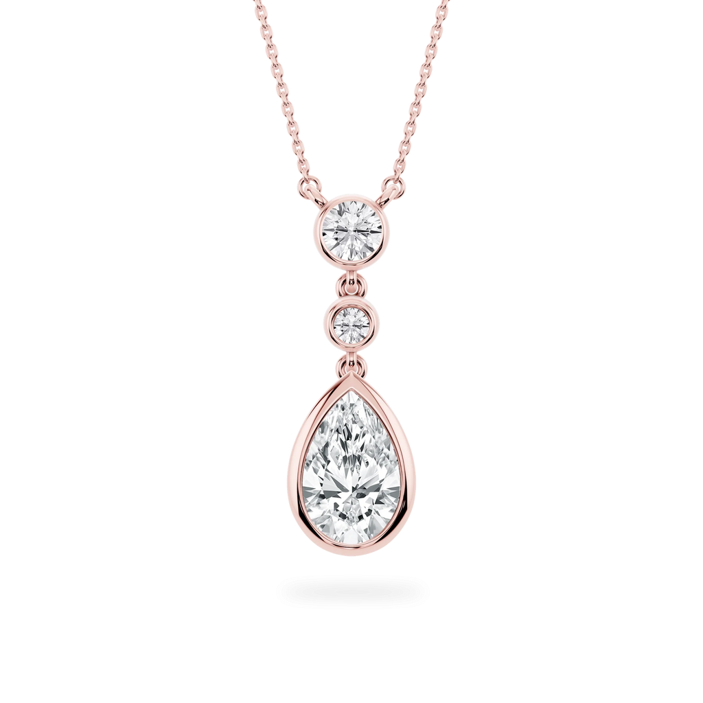 2 ¼ ctw Pear and Round LGD Bezel Set Three Stone Pendant – 16–18 inches