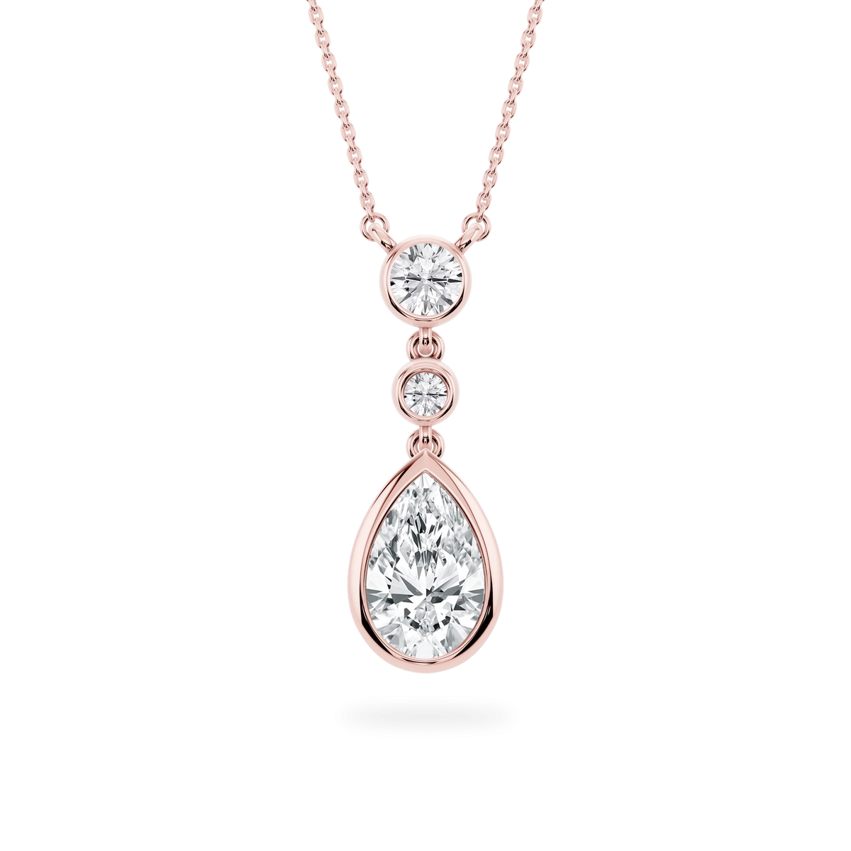 2 ¼ ctw Pear and Round LGD Bezel Set Three Stone Pendant – 16–18 inches