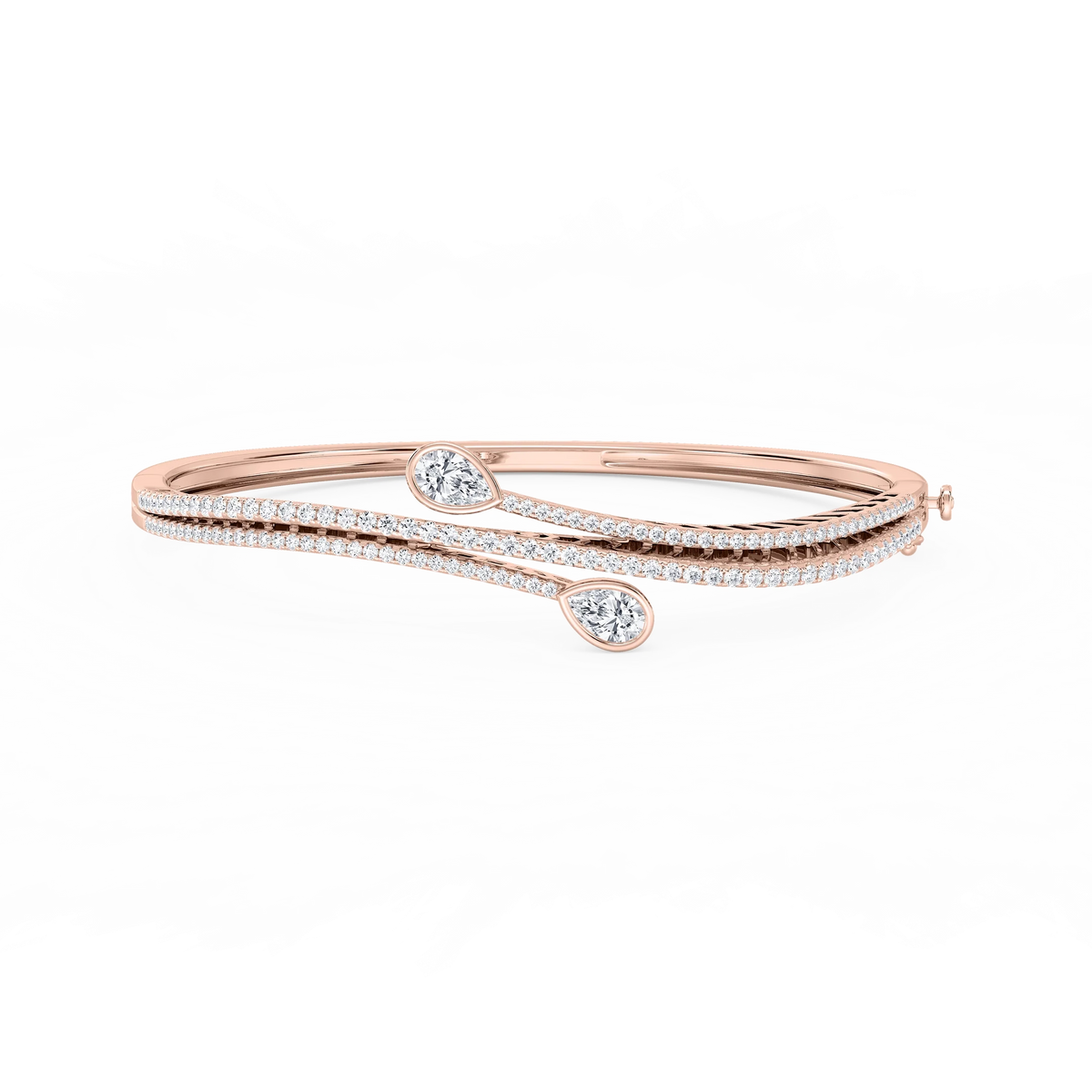 2 ¼ ctw Pear and Round LGD Bypass Bangle Bracelet  - 7.25 Inches