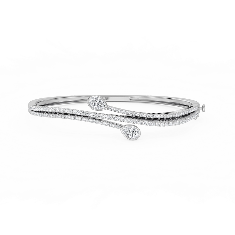 2 ¼ ctw Pear and Round LGD Bypass Bangle Bracelet  - 7.25 Inches