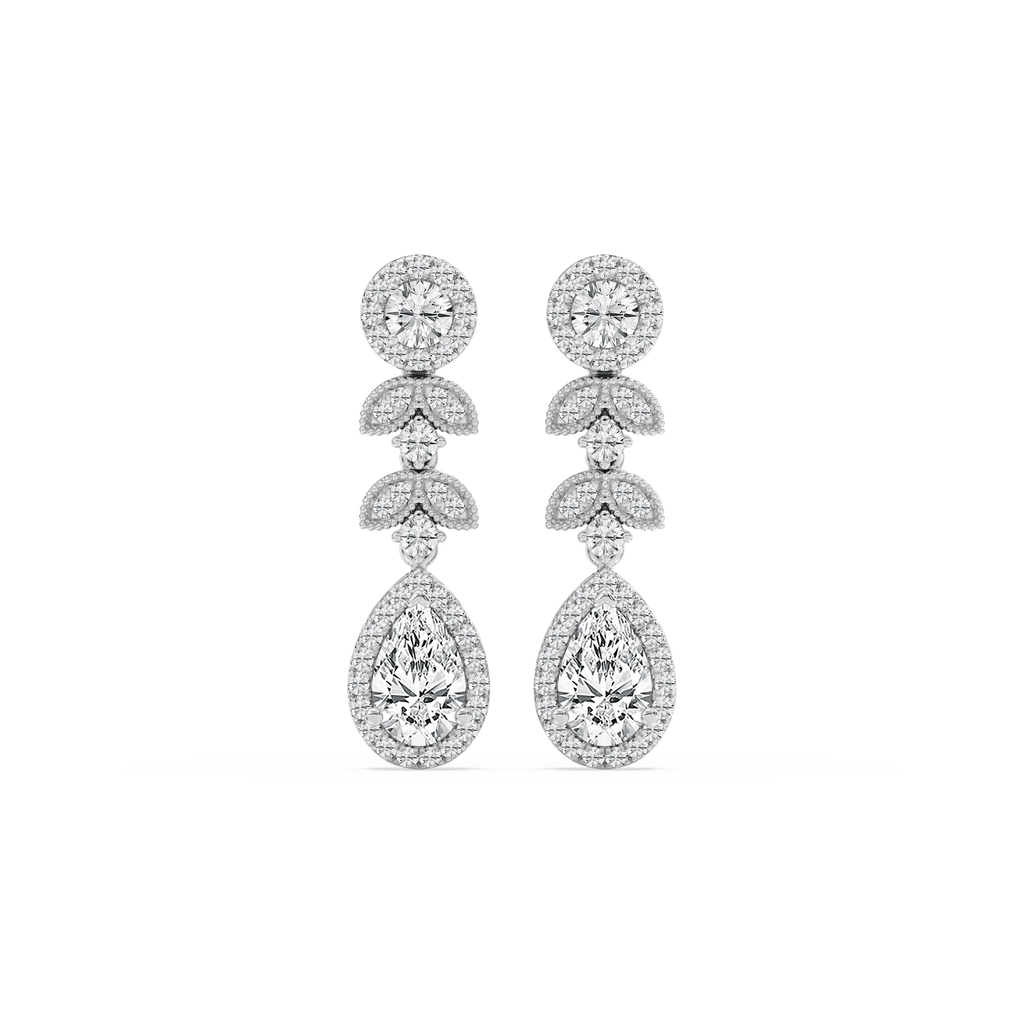 1 ¾ ctw Pear and Round LGD Chain Drop Earrings
