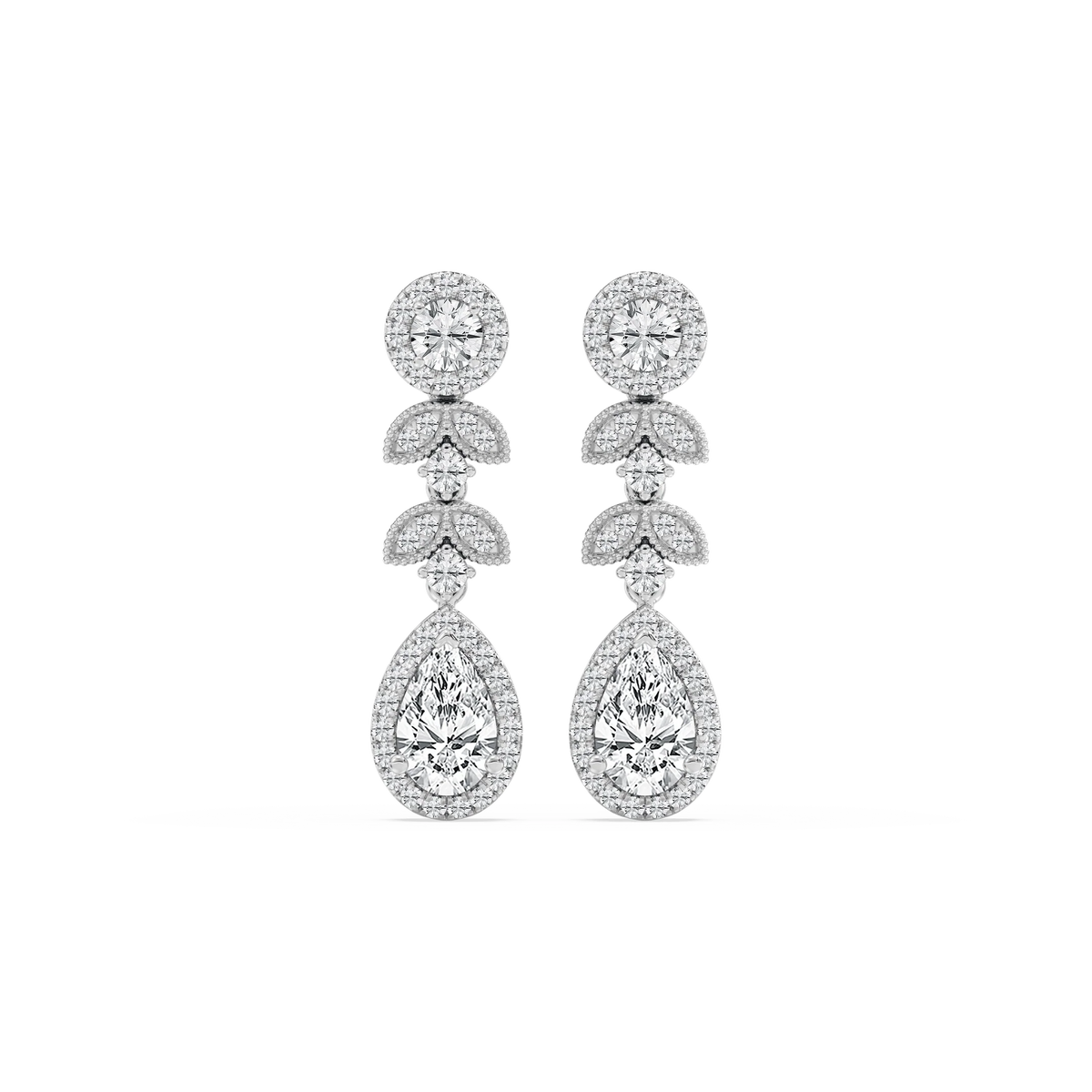 1 ¾ ctw Pear and Round LGD Chain Drop Earrings