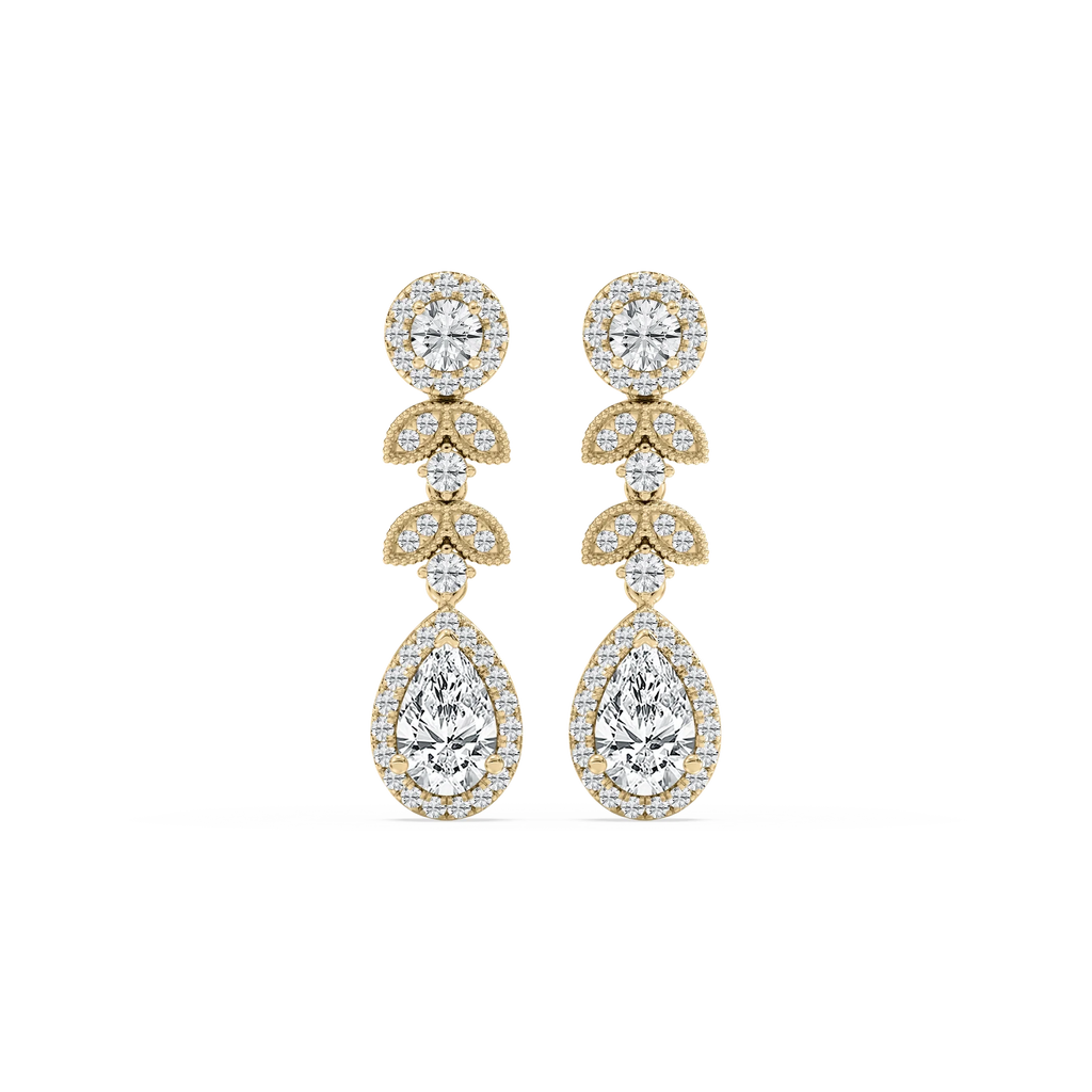 1 ¾ ctw Pear and Round LGD Chain Drop Earrings