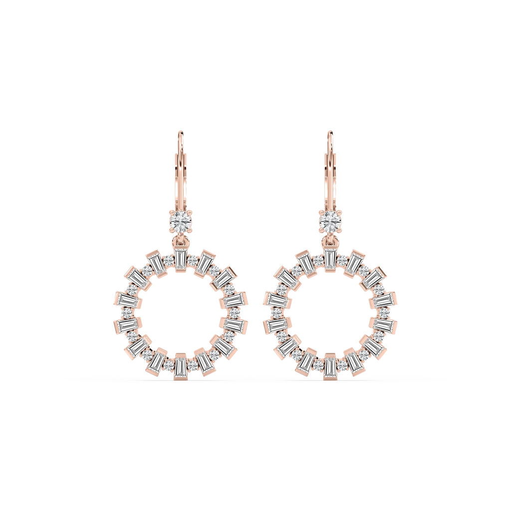 2 ctw Round and Baguette LGD Circle Drop Earrings - 14K Rose Gold