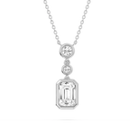 2 ¼ ctw Emerald and Round LGD Bezel Set Three Stone Pendant - 18 Inches