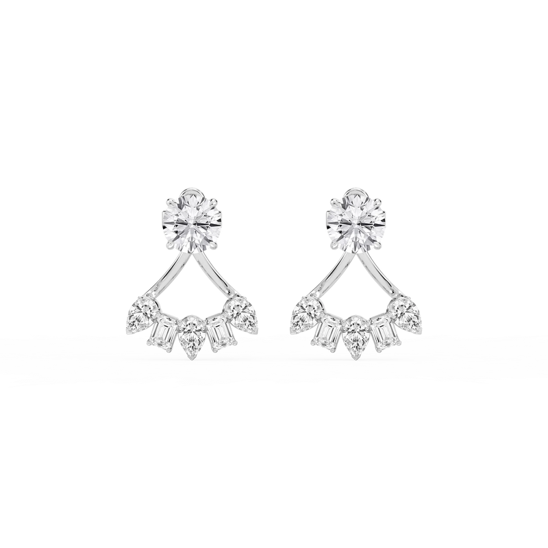 2 ctw Round LGD Studs with Multi-Stone Jacket Set - 14K White Gold