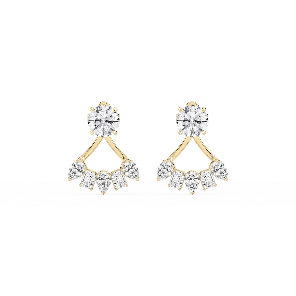 2 ctw Round LGD Studs with Multi-Stone Jacket Set - 14K Yellow Gold