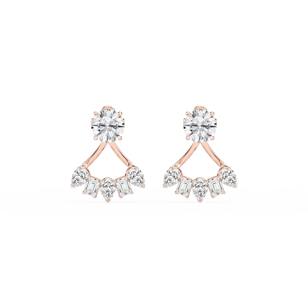 2 ctw Round LGD Studs with Multi-Stone Jacket Set - 14K Rose Gold
