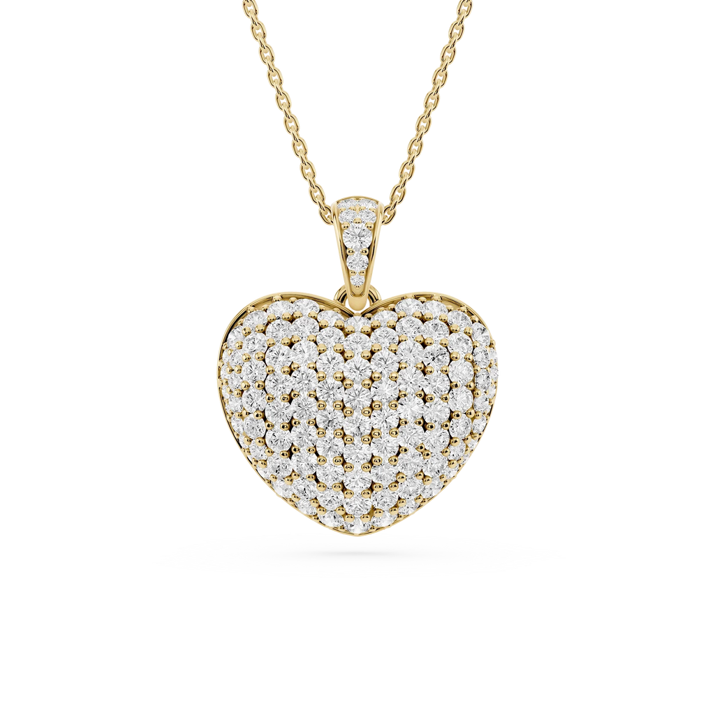 2 ½ Round LGD Pave Heart Drop Pendant - 18 Inches