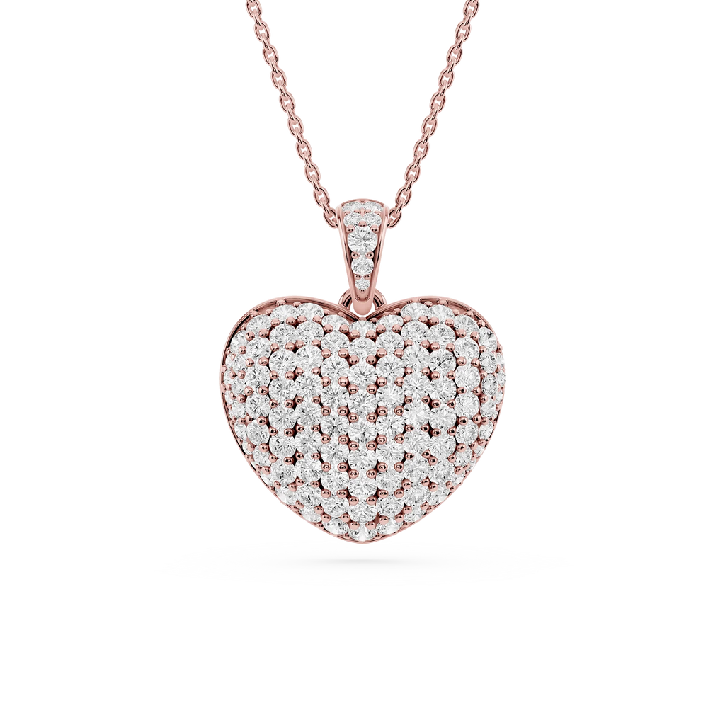2 ½ Round LGD Pave Heart Drop Pendant - 18 Inches