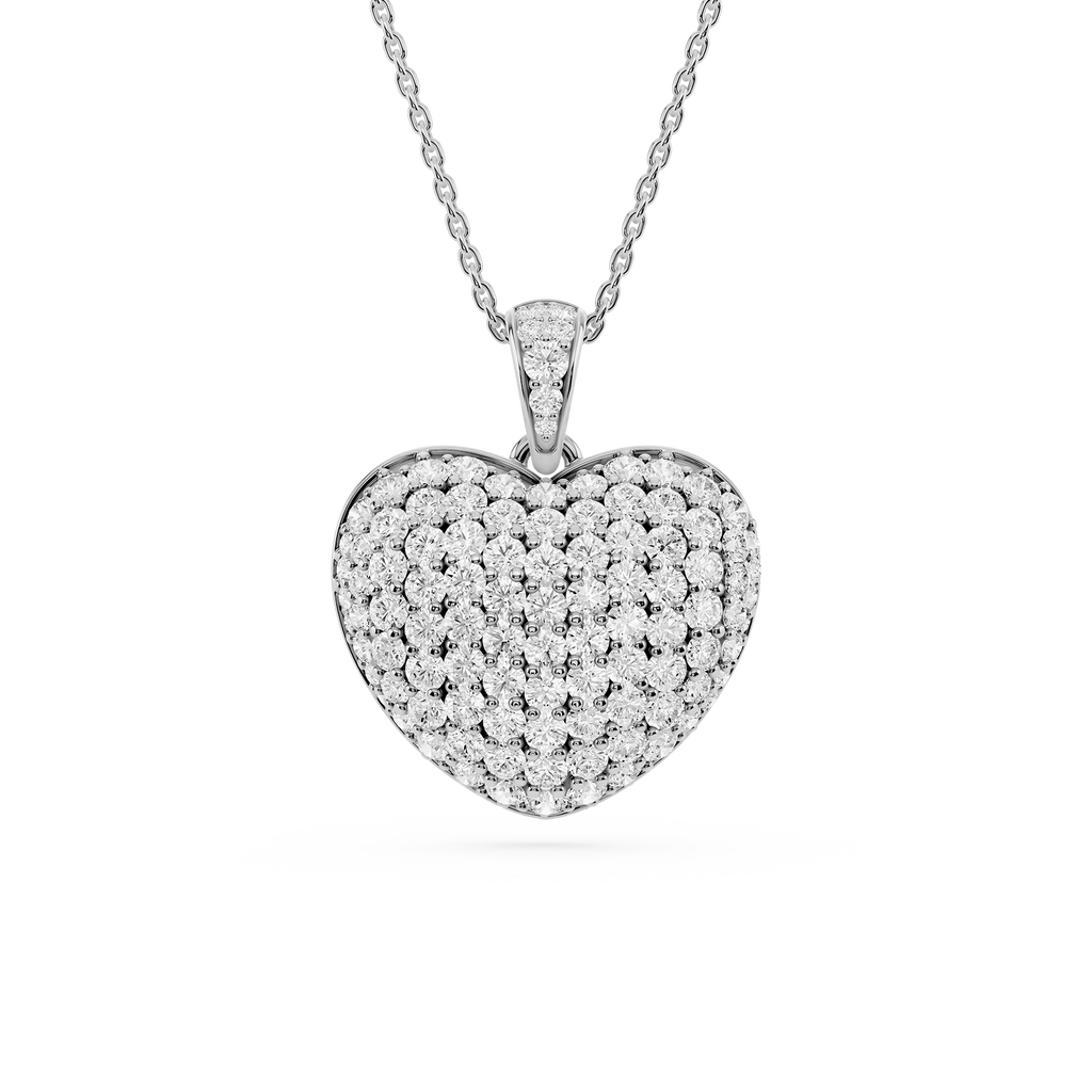 2 ½ Round LGD Pave Heart Drop Pendant - 18 Inches