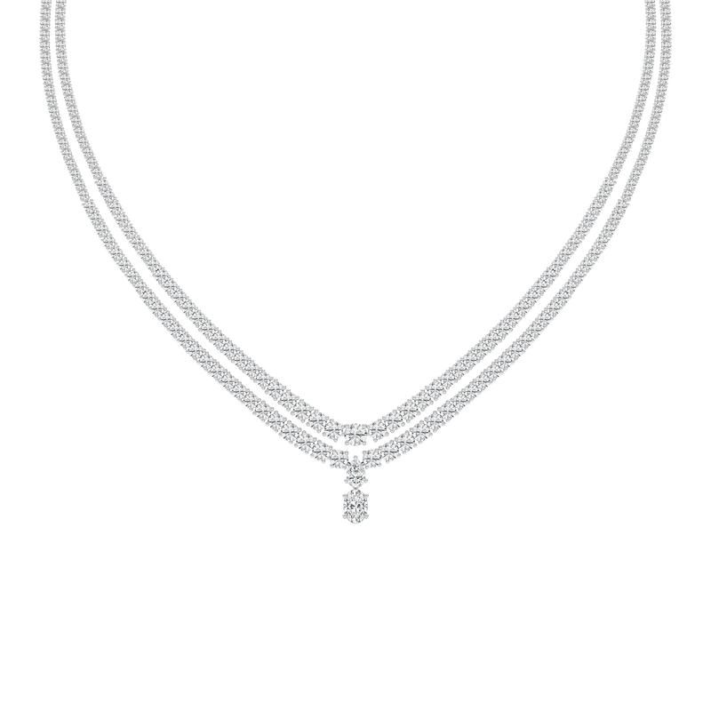 26 ⅓ ctw Round LGD Double Row Drop Tennis Necklace - 18 Inches - Signature Collection