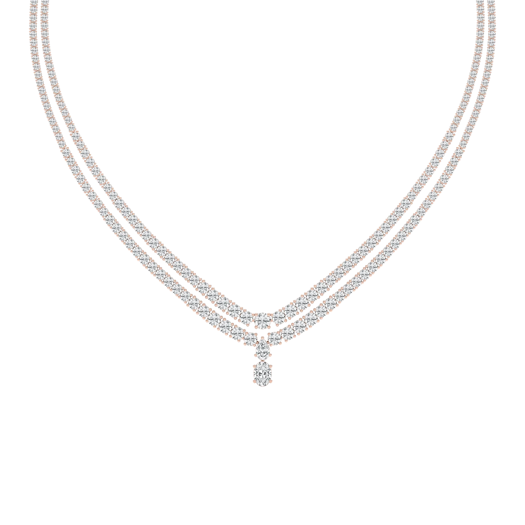 26 ⅓ ctw Round LGD Double Row Drop Tennis Necklace - 18 Inches - Signature Collection