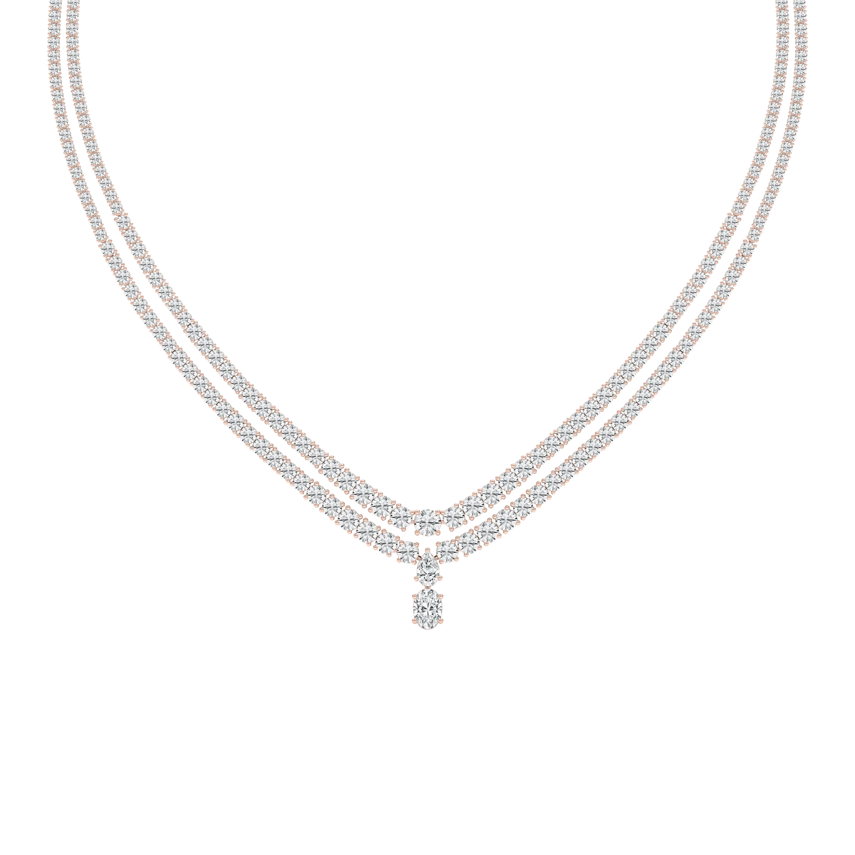 26 ⅓ ctw Round LGD Double Row Drop Tennis Necklace - 18 Inches - Signature Collection