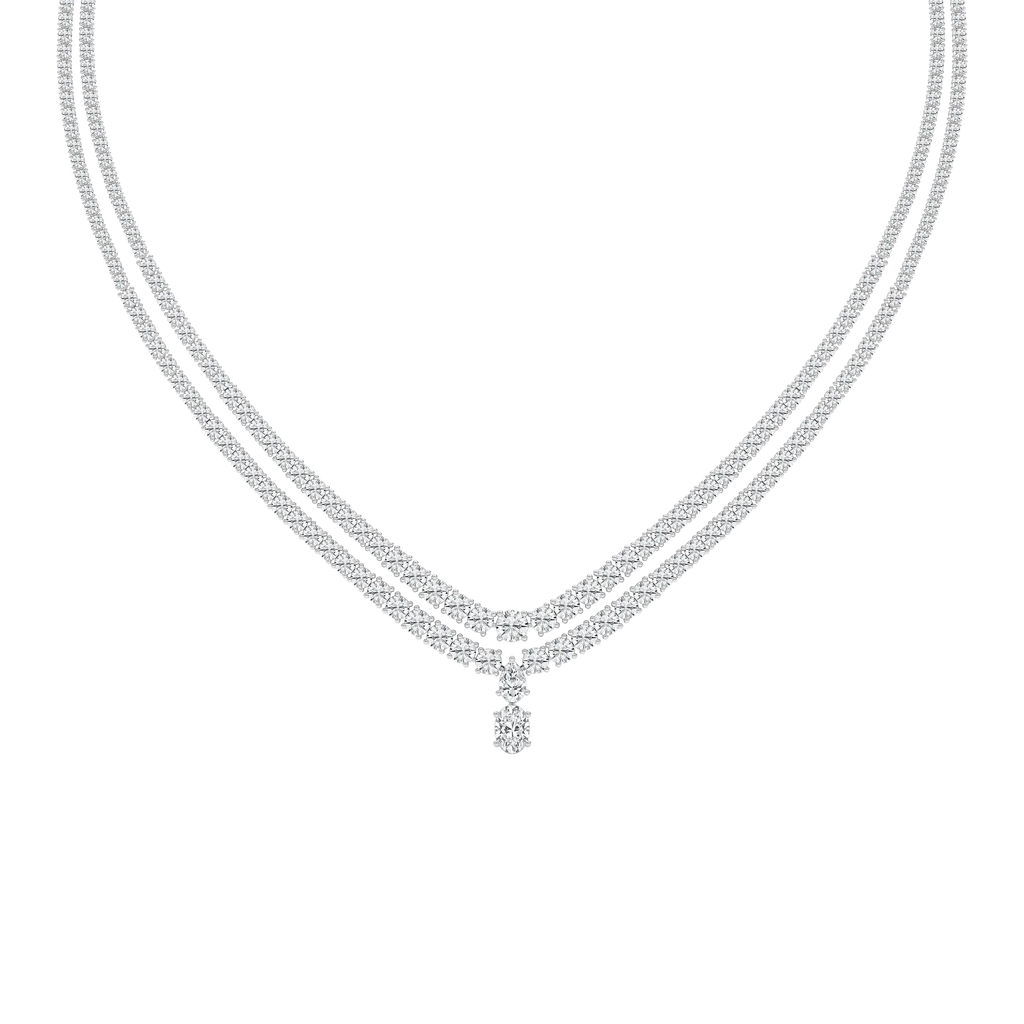 26 ⅓ ctw Round LGD Double Row Drop Tennis Necklace - 18 Inches - Signature Collection
