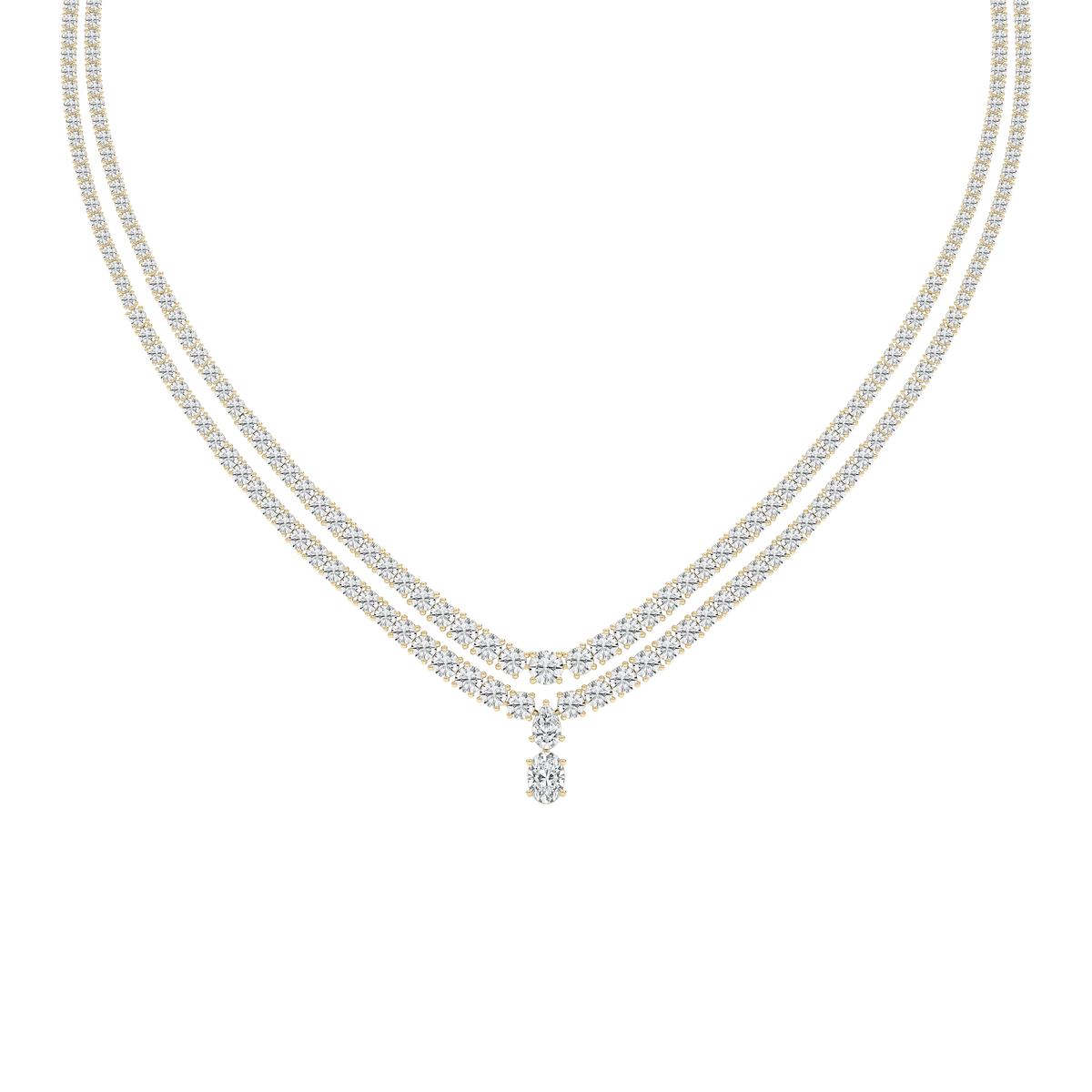 26 ⅓ ctw Round LGD Double Row Drop Tennis Necklace - 18 Inches - Signature Collection