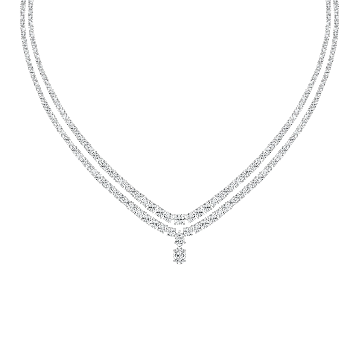 26 ⅓ ctw Round LGD Double Row Drop Tennis Necklace - 18 Inches - Signature Collection