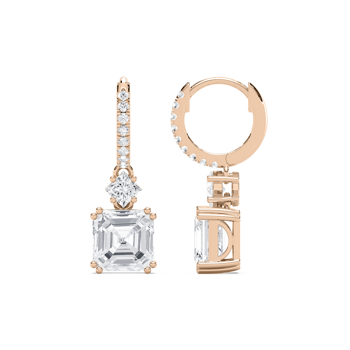 3 ¹⁄₃ ctw Asscher, Princess, and Round LGD Drop Earrings