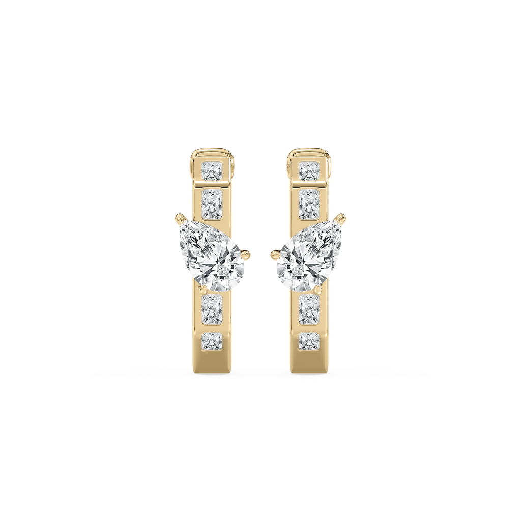3 ctw Pear and Radiant LGD Hoop Earrings - 14K Yellow Gold
