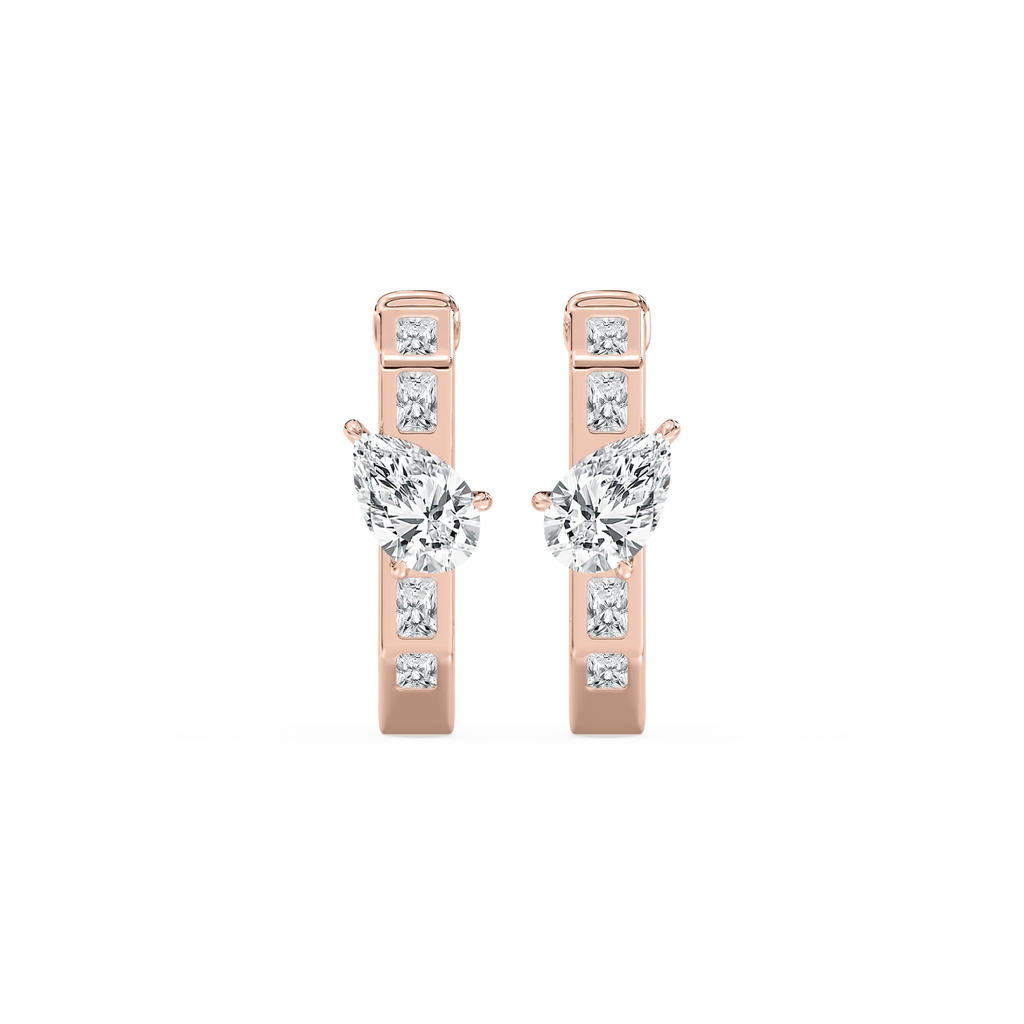 3 ctw Pear and Radiant LGD Hoop Earrings - 14K Rose Gold