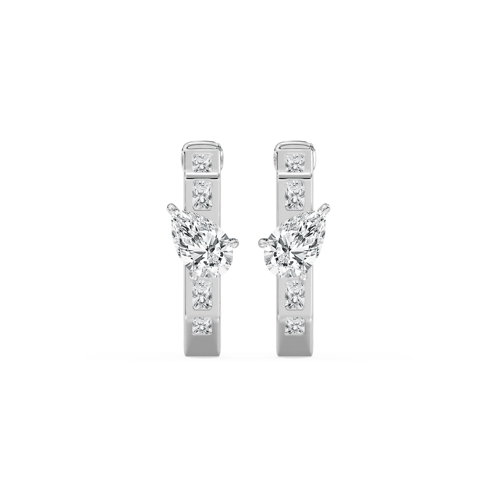 3 ctw Pear and Radiant LGD Hoop Earrings - 18K White Gold