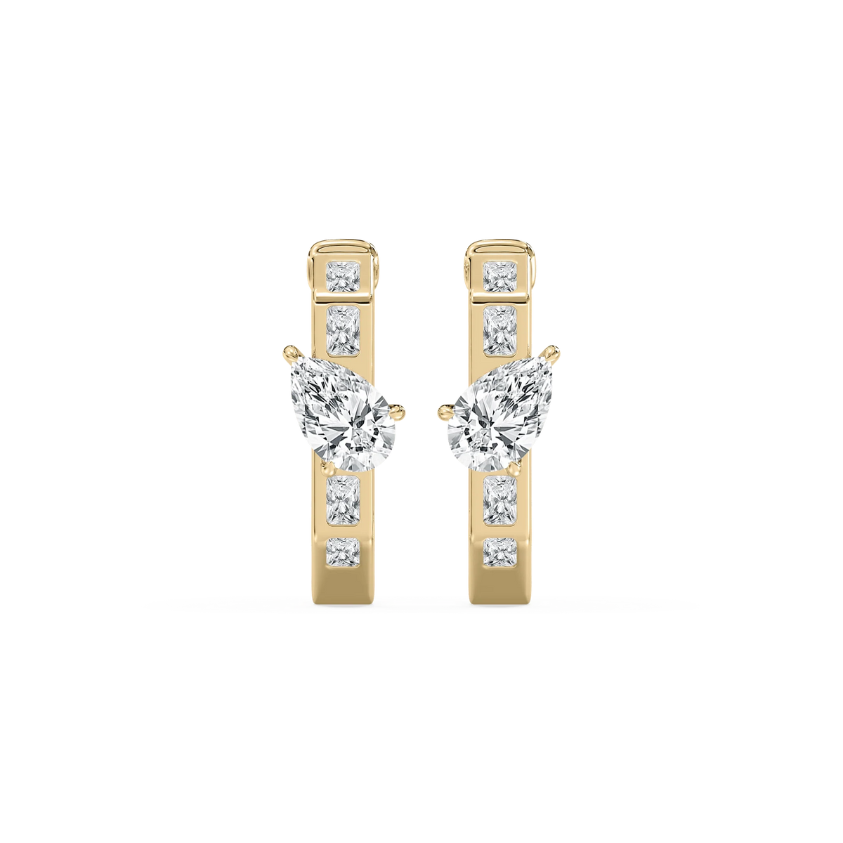 3 ctw Pear and Radiant LGD Hoop Earrings - 18K Yellow Gold